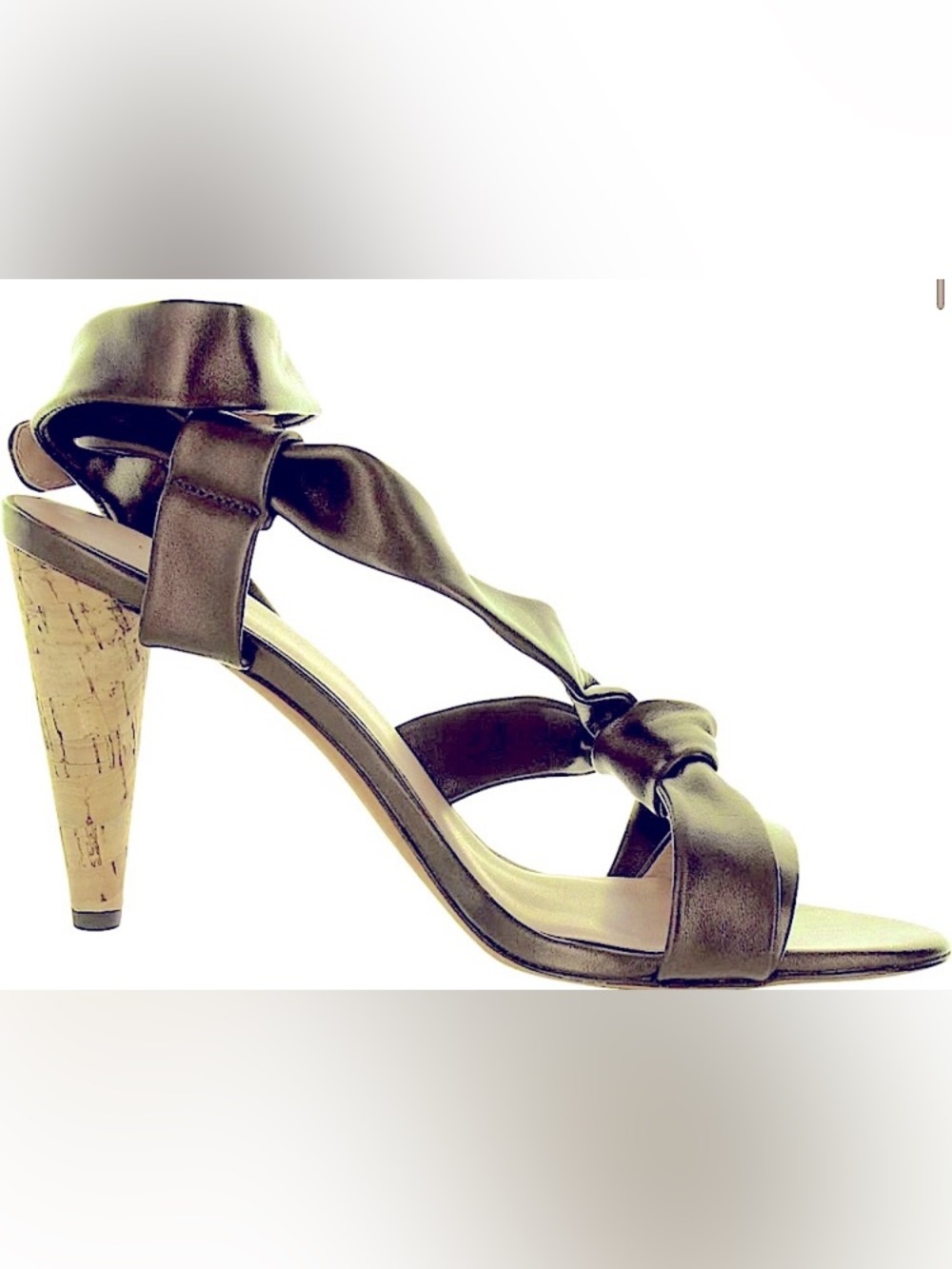 Joie Chocolate Brown Metallic Nappa Leather/Cork Heels  - Size 7